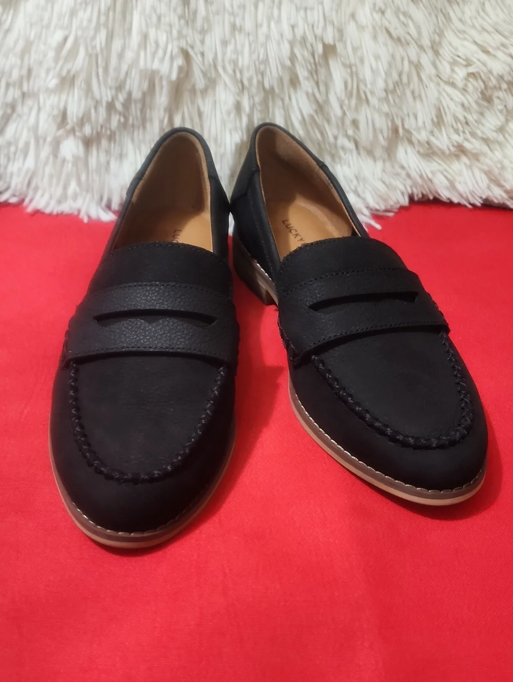 Lucky BrandEryka Black Penny Loafers with Tan Trim